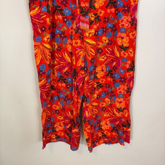 Maison d’ Amelie Orange with Blue Floral Wide Leg Ankle Pants Size XL - Picture 4 of 8